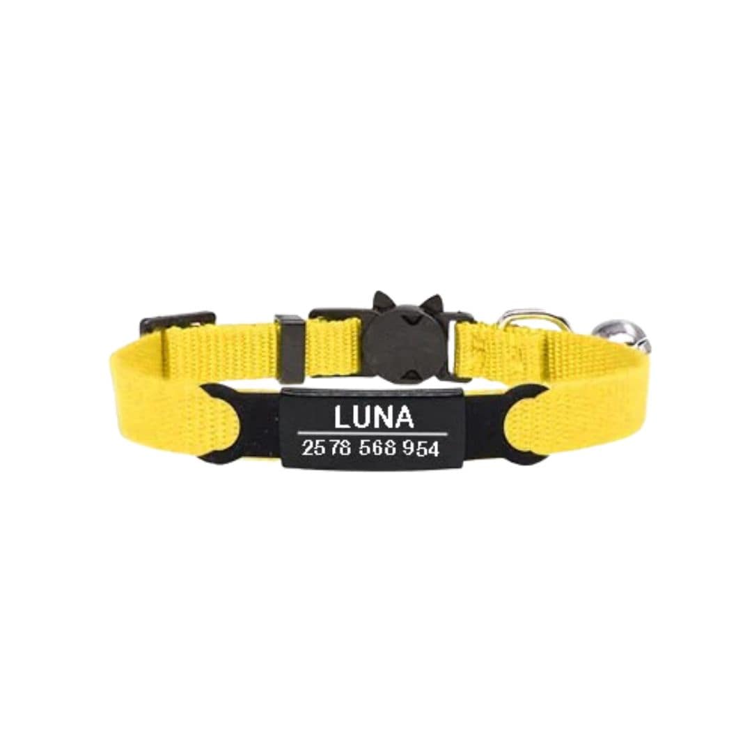  Collier jaune personnalisable avec clochette pour chat