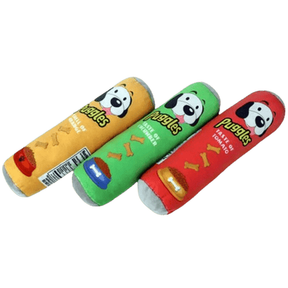 Peluche à mâcher forme tube de chips pour chien