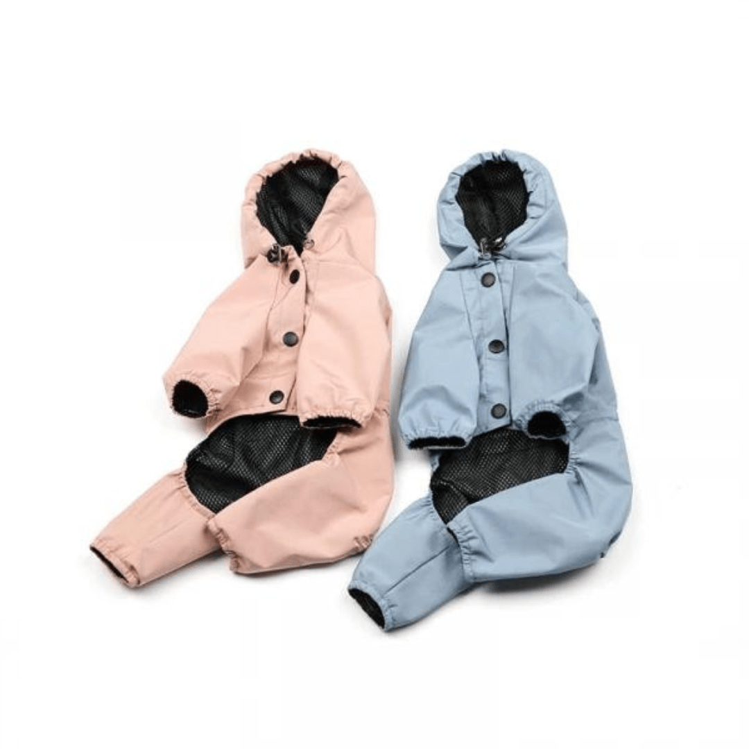 Veste imperméable bleue et rose pour chien
