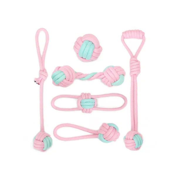 Lot de 6 cordes roses à mâcher pour chien