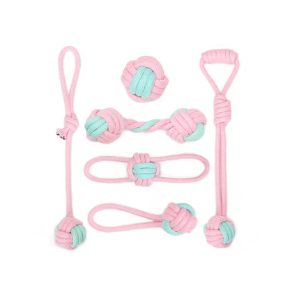 Lot de 6 cordes roses à mâcher pour chien