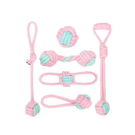 Lot de 6 cordes roses à mâcher pour chien
