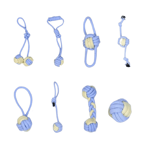 Lot de 8 cordes bleues à mâcher pour chien