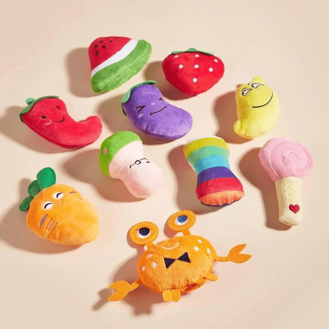 Exemples de jouets dans un lot de peluches pour chien