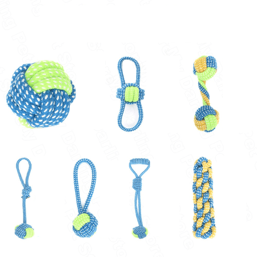 Lot de 7 cordes bleues à mâcher pour chien