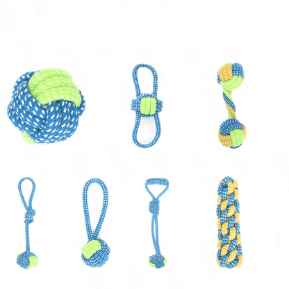 Lot de 7 cordes bleues à mâcher pour chien