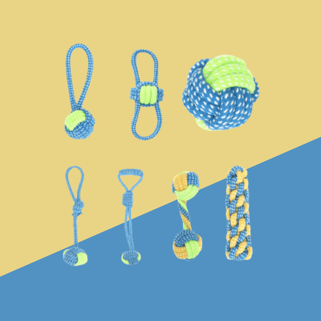 Lot de 7 cordes bleues à mâcher pour chien