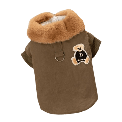 blouson imperméable marron avec col en fourrure