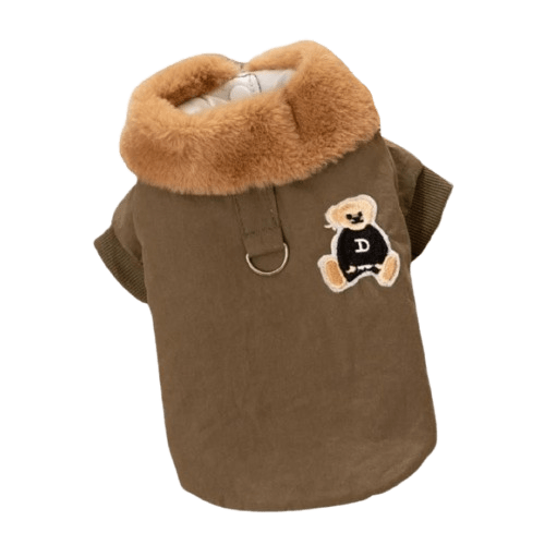 blouson imperméable marron avec col en fourrure