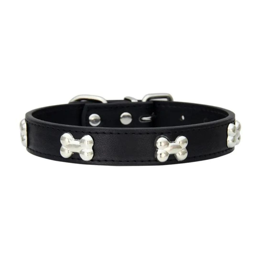 Collier noir à motifs os pour chien et chat