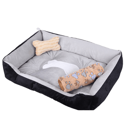 Lit coussin moelleux avec rebords pour chiens et chats - gamme noir avec plaid