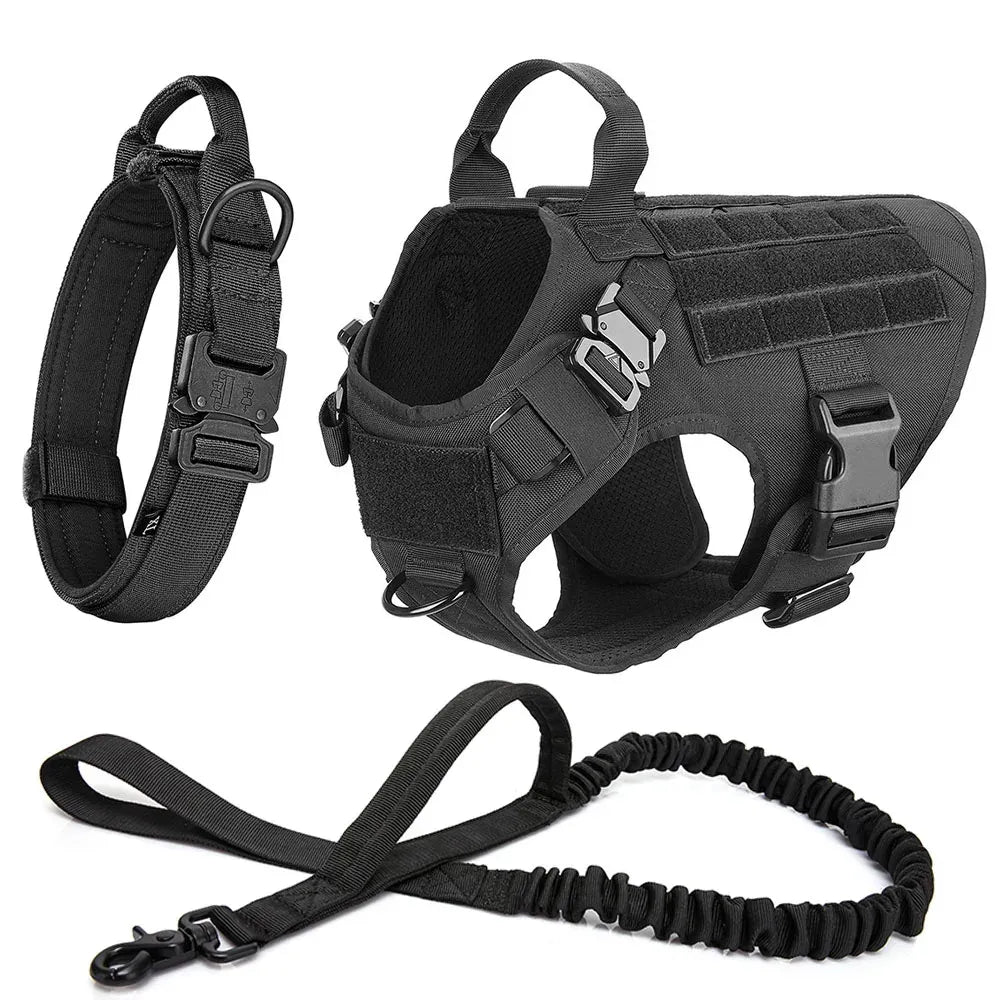 harnais tactique militaire noir pour chien - lot 2