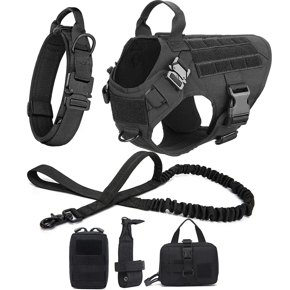 harnais tactique militaire noir pour chien - lot 3