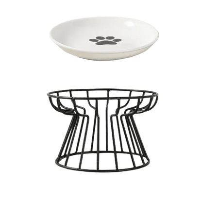 Gamelle surélevée en métal noir pour chat avec un logo patte