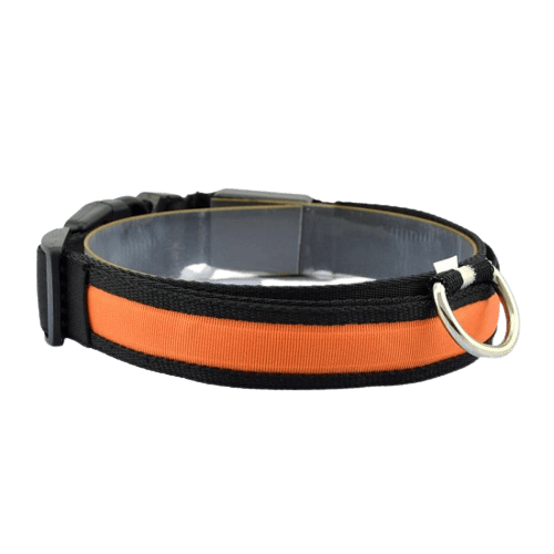 Collier lumineux LED orange en nylon pour chien et chat