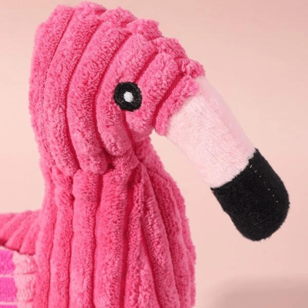 Tête de notre jouet Flaman Rose pour chien