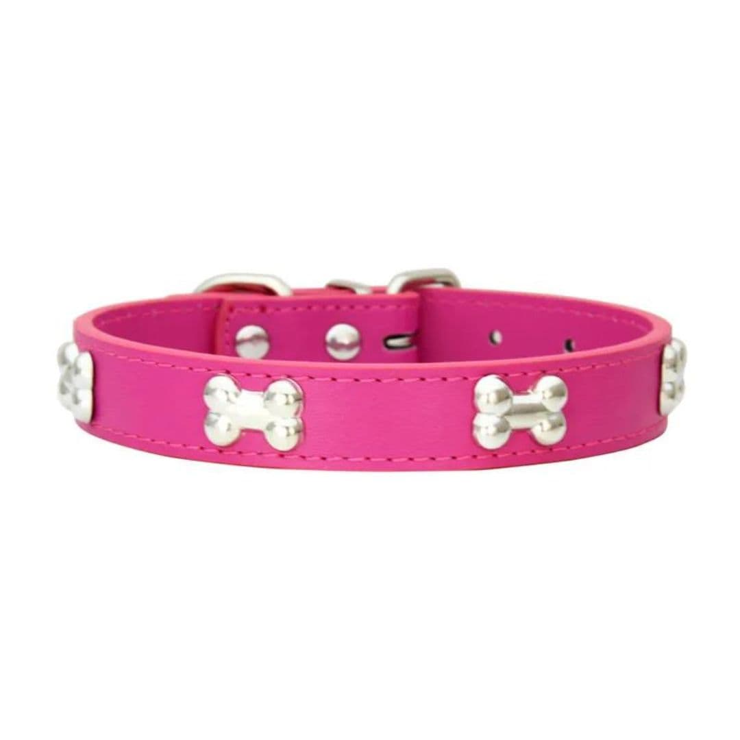 Collier rose à motifs os pour chien et chat
