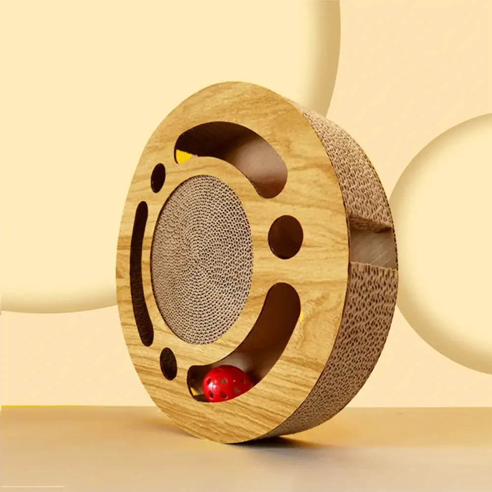 Griffoir rond pour chat avec un tunnel pour des petites balles