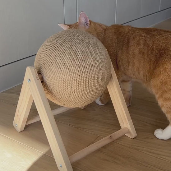 Présentation du griffoir en boule de sisal pour chats