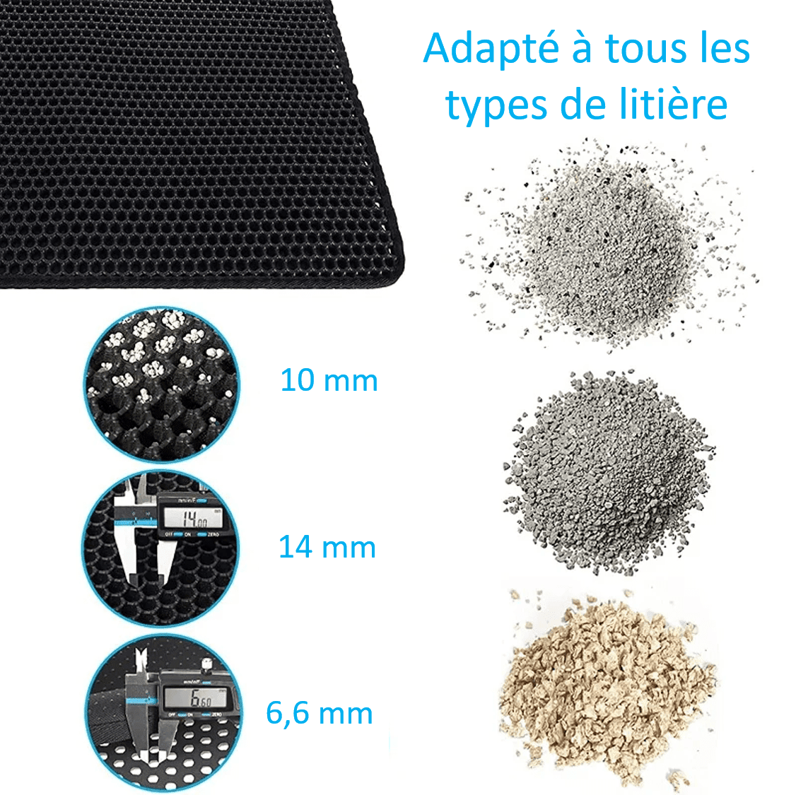 Profondeur des trous sur notre tapis de litière en polymère pour chat