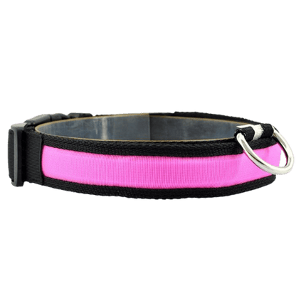Collier lumineux LED rose en nylon pour chien et chat