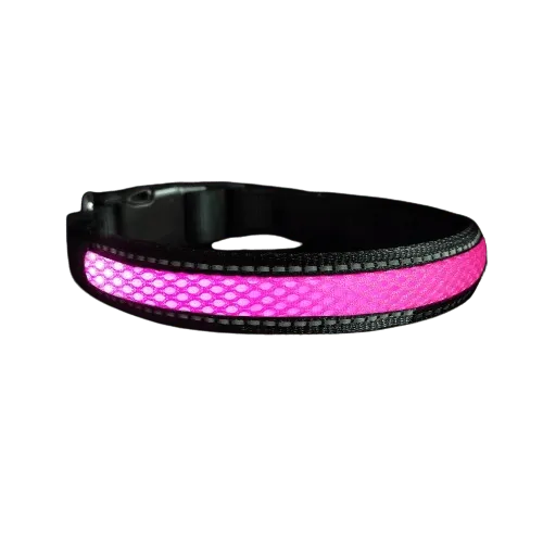 Collier rose en nylon avec lumière Led pour chien