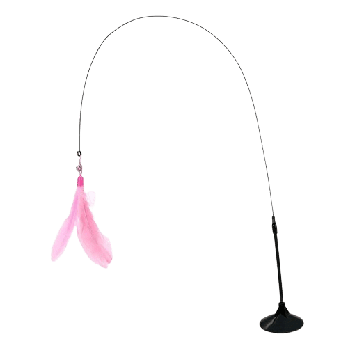 Canne à pêche rose avec ventouse pour chat