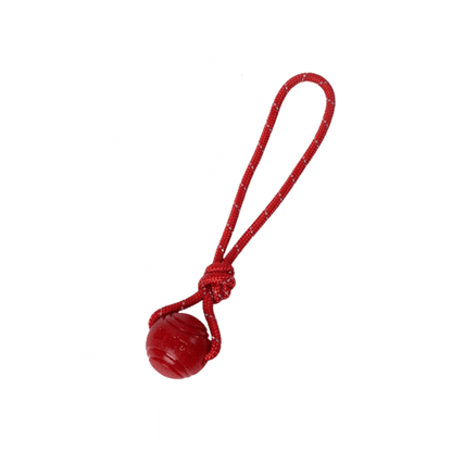 Balle en caoutchouc rouge avec ficelle pour chien