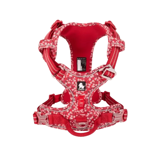 Harnais anti traction rouge pour chien - Edition Floral