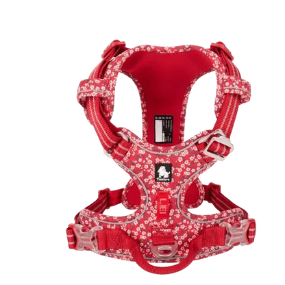 Harnais anti traction rouge pour chien - Edition Floral