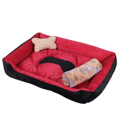 Lit coussin moelleux avec rebords pour chiens et chats - gamme rouge avec plaid