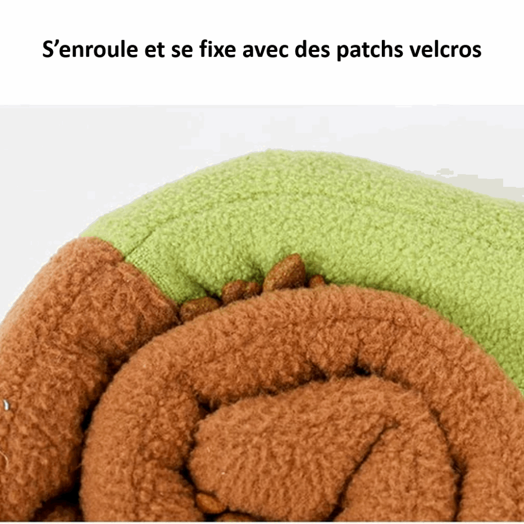 Jouet de fouille pour chien en forme d'escargot s'enroule et se fixe avec des patchs velcros