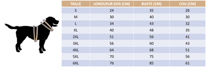 Guide des tailles de notre veste de pluie pour chien