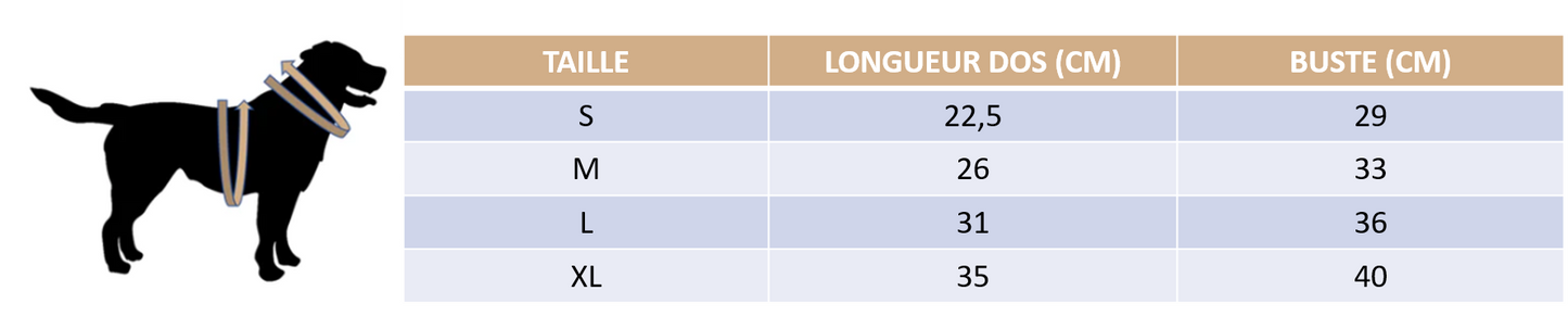 Guide des tailles de notre vêtement de stérilisation anti-léchage pour chat