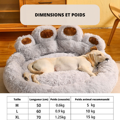 Dimensions coussin pour chien en forme de patte d'ours