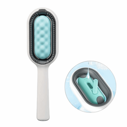 Brosse de toilettage verte double face avec réservoir pour animaux de compagnie