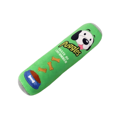 Peluche à mâcher verte en forme de tube de chips pour chien