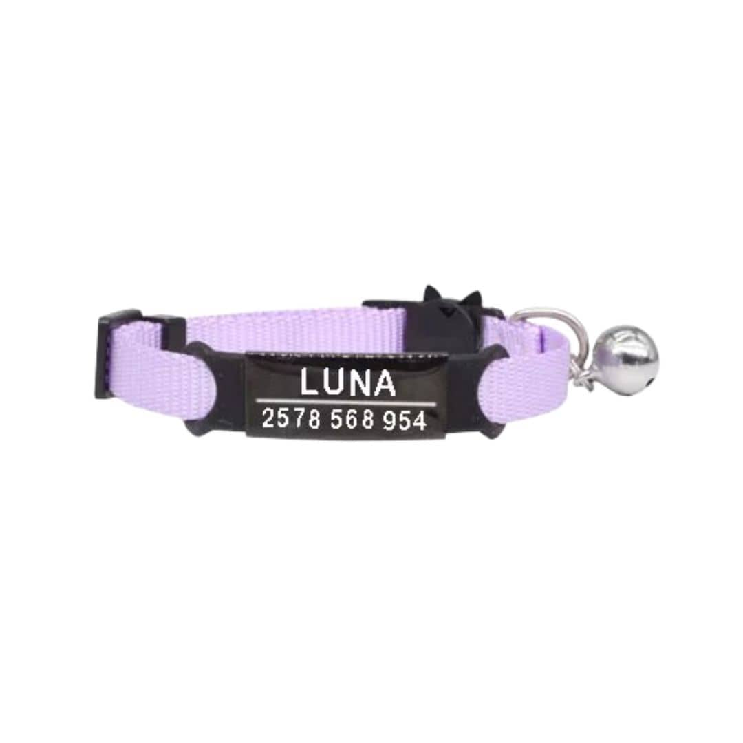  Collier violet clair personnalisable avec clochette pour chat