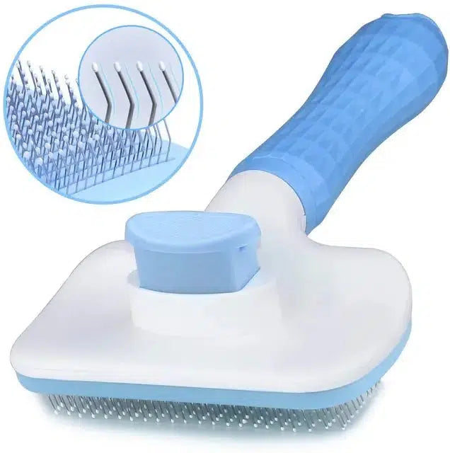 Brosse bleue avec poussoir pour chien et chat