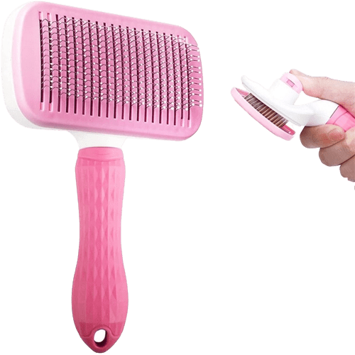 Brosse rose avec poussoir pour chien et chat