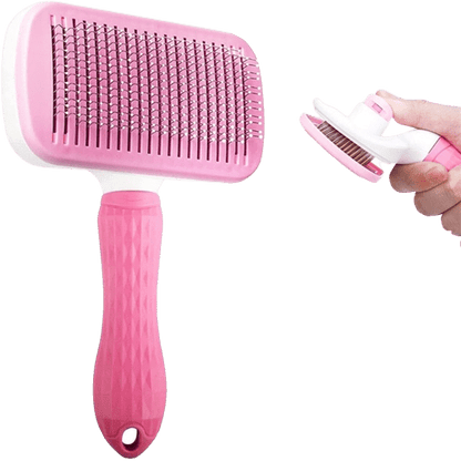 Brosse rose avec poussoir pour chien et chat