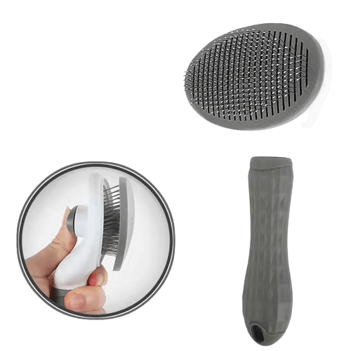 Brosse grise avec poussoir pour chien et chat