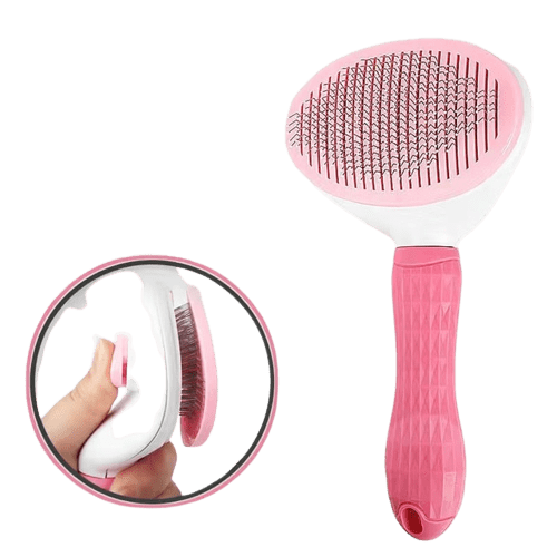 Brosse rose avec poussoir pour chien et chat