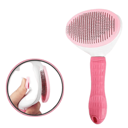Brosse rose avec poussoir pour chien et chat